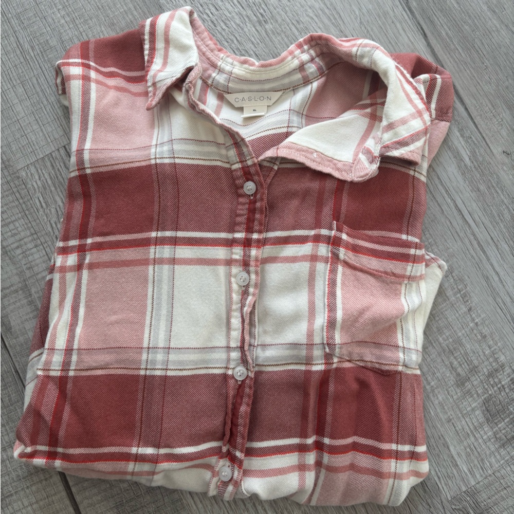 Caslon Women's Plaid Button-Down Shirt in Red and White